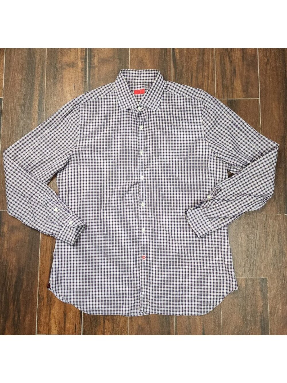 ISAIA Napoli Dress Shirt Plaid 17 / 43 Button Plaid Long Sleeve Italy Designer